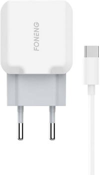 Мережевий зарядний пристрій Foneng USB 2.1 A + кабель USB - USB-C 25 W White (T210 Type-C)