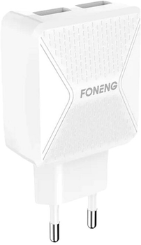 Мережевий зарядний пристрій Foneng + 2 x USB з кабелем USB-C 2.4 A White (EU35 USB-C)