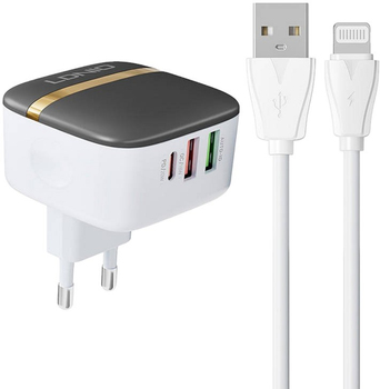 Мережевий зарядний пристрій Ldnio 2 x USB - USB-C 32 W + кабель Lightning (A3513Q Lightning)