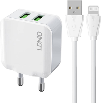 Мережевий зарядний пристрій Ldnio 2 x USB + кабель Lightning (A2201 Lightning)
