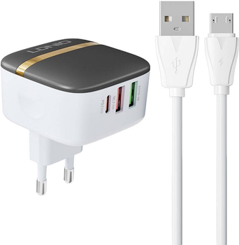 Мережевий зарядний пристрій Ldnio 2 x USB - USB-C 32 W + кабель MicroUSB (A3513Q Micro)