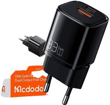 Мережевий зарядний пристрій Mcdodo Nano GaN USB + USB-C 33 W Black (CH-0151)