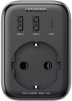 Адаптер для подорожей Ugreen EU - UK 2 x USB-A 1 x USB-C Black (6941876212613)