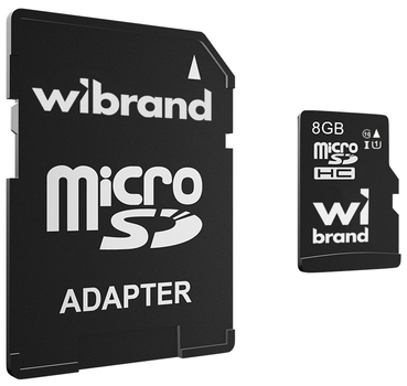 Карта памяти Wibrand microSDHC 8GB Class 10 UHS-I U1 + SD адаптер (WICDHC10/8GB-A)