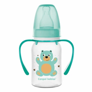 Canpol babies Пляшка 120 мл з малюнком і ручкою (BPA FREE), колекція "Кольорова ферма" Ведмежа