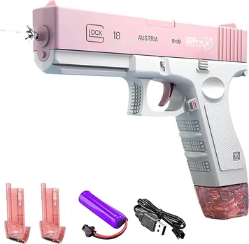 Водный электрический пистолет на аккумуляторе Water Gun Glock с 2 обоймами для воды Розовый
