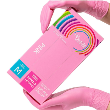 Нитриловые перчатки SanGig, плотность 3.5 г. - розовые (100 шт) M (7-8)