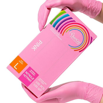 Нитриловые перчатки SanGig, плотность 3.5 г. - розовые (100 шт) L (8-9)