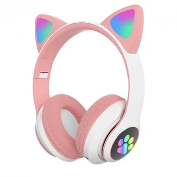 Бездротові навушники Bluetooth Cat VIV-23 microSD з рожевими підсвічуванням