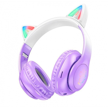 Навушники Hoco W42 Cat Ear Bluetooth з котячими вушками та LED-підсвіткою Фіолетові з білим