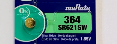 Батарейка серебренная muRata 364 (363) SR621SW SR60 SBAG-DG RW320 1.55 В для кварцевых часов прецизионная 1 шт.