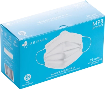 Медицинские маски Abifarm M98, 3-слойные, стерильные, 25 шт (1М9801) (4820238360129)