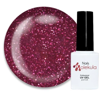 Гель-лак Nails Molekula Flash Effect F10 малиновий світловідбивний з сріблястими блискітками і шиммерами 6 мл (8479350744216)