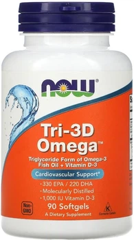 Омега з Вітаміном Д3 NOW Foods Tri-3D Omega-3 90 гелевих капсул