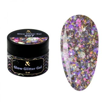 Глиттерный гель F.O.X Glow Glitter Gel 007 конфетти слюда квадраты и шестиугольники переливающиеся всеми оттенками радуги 5 мл (390136019916)