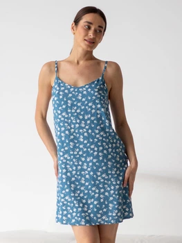 Нічна сорочка жіноча BARWA garments 0342 S Біла квітка на синьому (2110003421219)