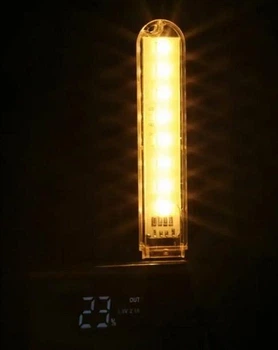 Мини фонарик на 8 светодиодов, USB лампа, LED светильник (теплый желтый свет)