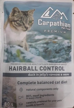 Влажный корм для кошек Carpathian Pet Food Hairball control для вывода шерсти, желе с уткой, 80 г