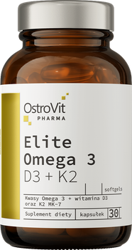 Харчова добавка OstroVit Pharma Elite Omega 3 D3 + K2 30 капсул (5903246226300)