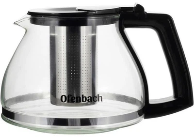 Чайник заварочный Ofenbach КМ-100613M 1300мл из стекла и пластика со съемным ситечком черный (33-84-100613M)