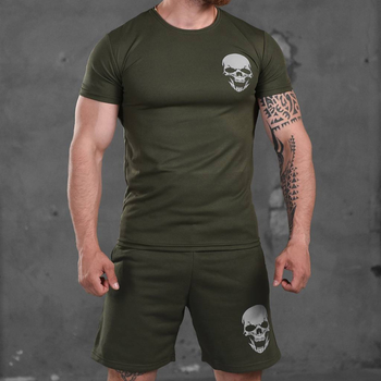Комплект Skull футболка + шорти олива розмір L