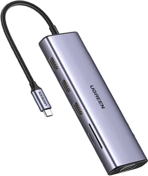 USB-хаб Ugreen CM498 USB-C to 3xUSB3.0+HDMI+VGA+RJ45 Gigabit+SD/TF+AUX3.5mm+PD Converter Multifunction Adapter Gray (15601)