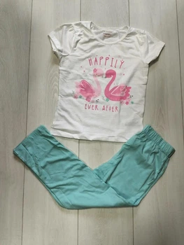 Піжама (футболка+штани) біло-бірюзова Лебеді Primark 128см (400097667)