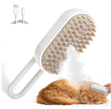 Парова масажна щітка для собак і котів Pet Spray Massage Steamy Brush White