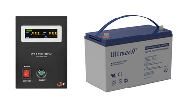 Комплект резервного живлення UPS 1000VA+АКБ GEL 1280W (ДБЖ LogicPower 700W+Ultracell 100Ah гелева батарея)