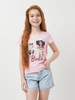 Детская футболка для девочки Disney Barbie EX1133 122-128 см Розовая (3609086971272)