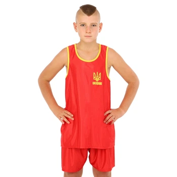 Форма боксерська CO-8941 UKRAINE Sport дитяча червоний розмір XL зріст 155-165см