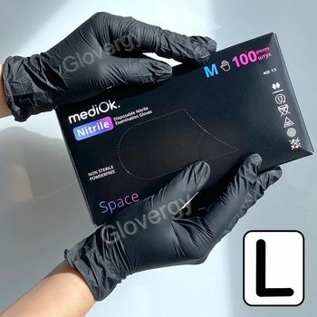 Перчатки нитриловые Mediok Space размер L черные 100 шт