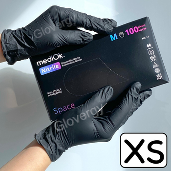 Рукавички нітрилові Mediok Space розмір XS чорні 100 шт