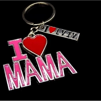 Брелок Львов из металла в виде I LOVE MAMA цвет: ярко розовый