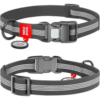 Ошейник для собак водостойкий WAUDOG Waterproof с QR паспортом, светоотражающий, пластиковая пряжка-фастекс, размер L, 34-49 см 25 мм Серый (261411)