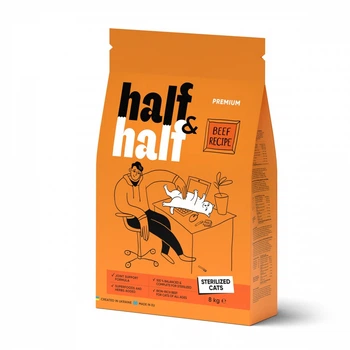 Сухой корм для кошек Half&Half Sterilized 8 кг, с говядиной