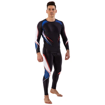 Мужской спортивный комплект рашгард + тайтсы Domino 210-6 размер 2XL (180-185см) Black-Blue-Red