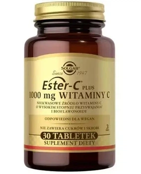 Солгар Solgar Ester-C Plus 1000 mg 30 таблеток — некислий вітамін C з біофлавоноїдами для імунітету