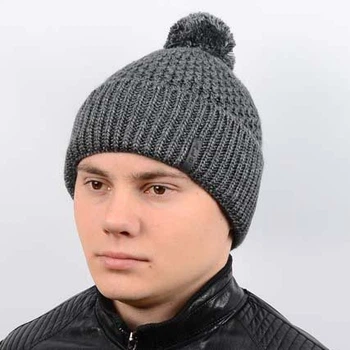 Шапка мужская с бубоном утепленная флисом молодежная шапочка с отворотом Alex Al17007 L / 57-58 Темно-серый