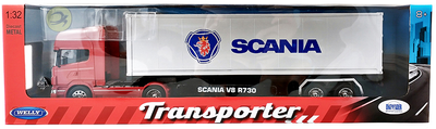 Metalowy model ciężarówki Welly Tir Scania V8 z przyczepą 1:32 (4891761326715)