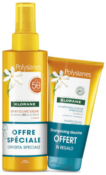 Zestaw kosmetyków do pielęgnacji Klorane Monoi Spray do ochrony przeciwsłonecznej SPF 50+ 200 ml + Szampon 75 ml (3282770146332)