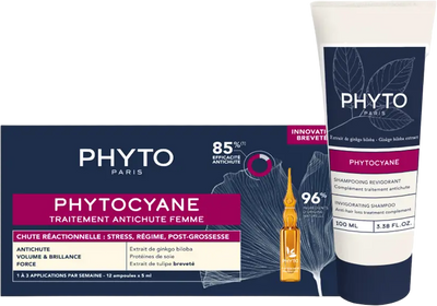 Набір від випадіння волосся Phytocyane Reaction Anti-Fall Treatment Women Шампунь 100 мл + Концентрат 12 х 5 мл (3701436918347)