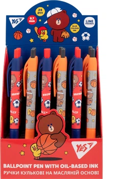 Набор ручек шариковых YES Line Friends Brown`s Sport Club Автоматические 0.7 мм Синий 24 шт (412120) (5056574404084)