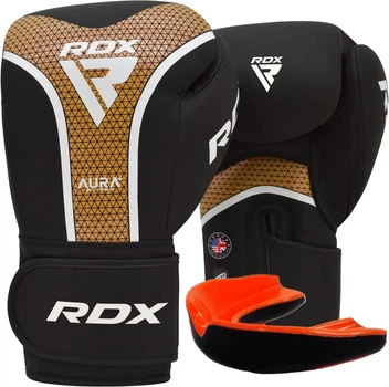 Боксерські рукавиці RDX AURA PLUS T-17 Black Golden 10 унцій + КАПА У ПОДАРУНОК