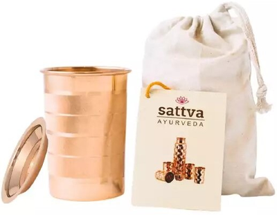 Kubek Sattva Ayurveda miedziany w paski z pokrywką 350 ml (5903794180215)