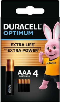 Щелочные батарейки Duracell Optimum AAA 1.5В LR6 4 шт (5000394158726)