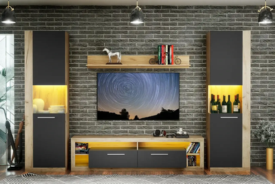 Гостиная комплект Lumiko 1 Artos Design Дуб крафт золотой/Антрацит Польша (ламинированная ДСП/стекло)