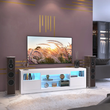 Тумба під телевізор Pride Artos Design Біла Польща (ламінована ДСП/скло)