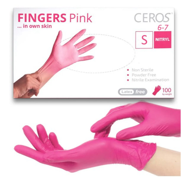 Нитриловые перчатки CEROS Fingers® S, розовые, 100 шт