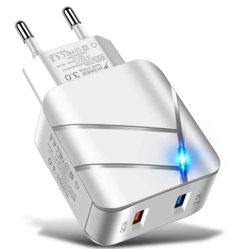 Зарядное устройство Блок питания для телефона TE-820 40W 2USB QC3.0+2.1A Блок для Samsung, iPhone, Xiaomi, Redmi, Huawei, Realme White